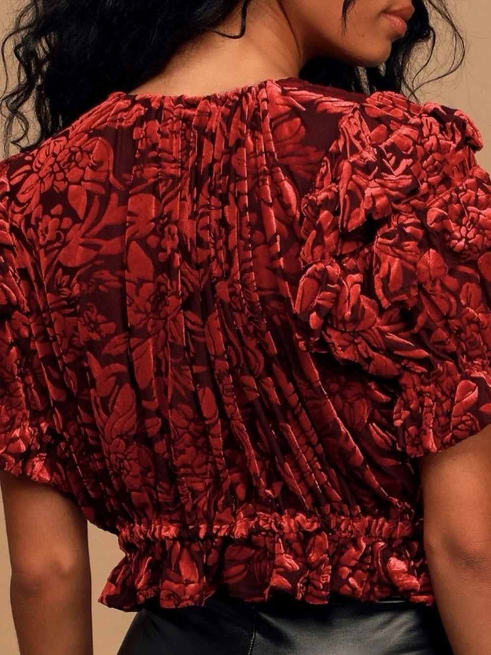 Free people red floral velveteen dreams blouse size S